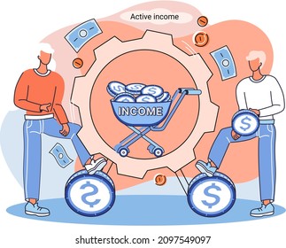 Active income, getting wages for work concept. Idea of financial growth and business development. People have paid profession, job with stable salary. Employees make money, profit vector illustration