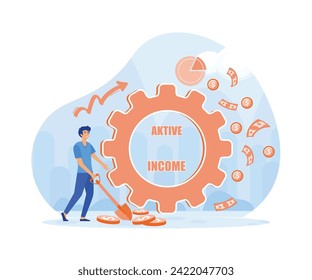 Active income. Man works, earns salary at paid job.  flat vector modern illustration 