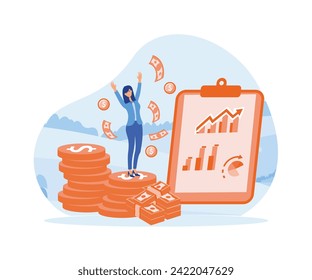 Active income. Woman works, earns salary at paid job. flat vector modern illustration