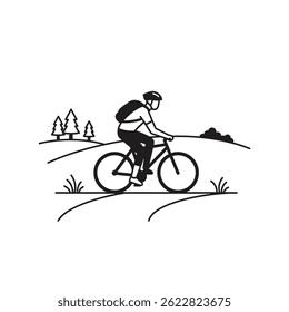 Active individual cycling outdoors on a picturesque nature trail promoting fitness and healthy lifestyle concepts