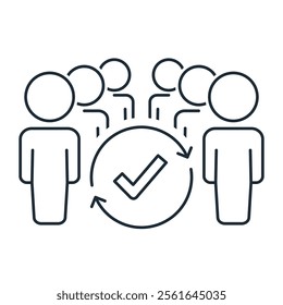 Active interaction of social groups people. Business, relationships, politics.  Vector linear icon illustration isolated on white background.