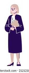 Active judge semi flat RGB color vector illustration. Female crown prosecutor holding documents isolated cartoon character on white background