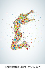 Active jumping girl with colorful circles. Vector illustration. Elements are layered separately in vector file.