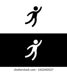 Active or jumping man, in glyph style, minimalistic logo. Vector illustration on white and black background.