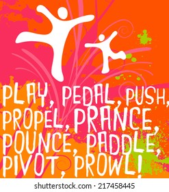 Active Kids With Action Words Abstract Vector Design