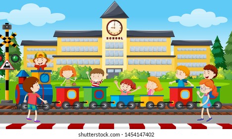 学校のグラウンドイラストに立つ子ども のベクター画像素材 ロイヤリティフリー Shutterstock