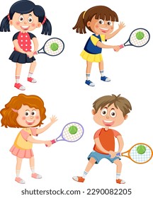 Active Kids Playing Tennis Collection illustration