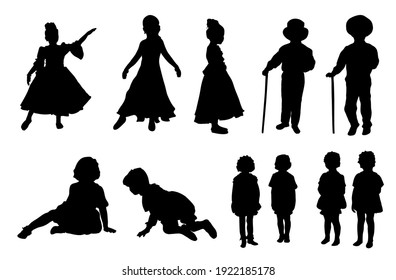 active kids silhouettes - vector set