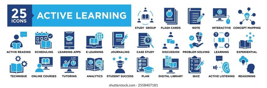 Active Learning icon collection set. Containing design education, learning, school, development, classroom, activity