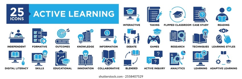 Active Learning icon collection set. Containing design education, learning, school, development, classroom, activity	