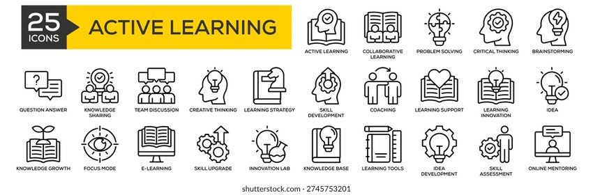 Active Learning icon collection set. Containing design Active Learning, Collaborative Learning, Problem Solving, Critical Thinking, Brainstorming