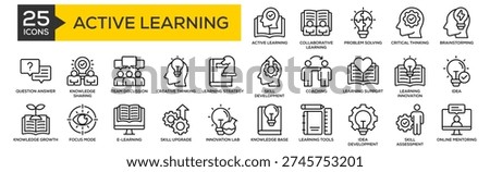Active Learning icon collection set. Containing design Active Learning, Collaborative Learning, Problem Solving, Critical Thinking, Brainstorming