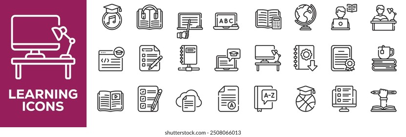 Active Learning icon set. Interactive Learning, Knowledge Acquisition, Collaborative, Hands On Activities, Experiential Learning, Learning Skills and Inquiry Based