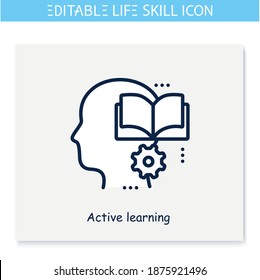 Active learning line icon. Educability, adaptability. Personality strengths and characteristics.Soft skills concept. Human resources management. Isolated vector illustration. Editable stroke 