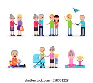 Active leisure composition with retired people in different situations in flat style isolated vector illustration