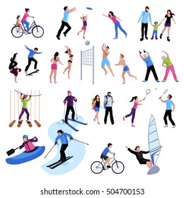 Active leisure people icons set of different sports summer and winter games in flat style isolated vector illustration