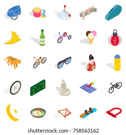 Active life icons set. Isometric set of 25 active life vector icons for web isolated on white background