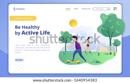 Active life with outdoor activities concept on the landing page template