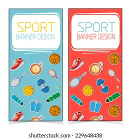 Active lifestyle banners. Bright cartoon headers with sports elements. Eps 10 vector illustration.