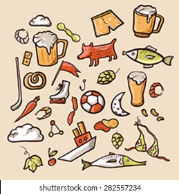Active lifestyle doodle icons. Vector illustration.