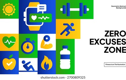 Active Lifestyle Icon Pattern Design - Vibrant Fitness Grid Background for Wellness and Sports Media