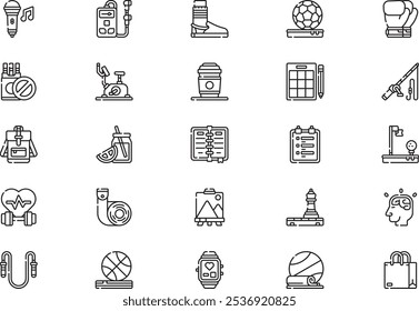 Active lifestyle icons collection is a vector illustration with editable stroke.