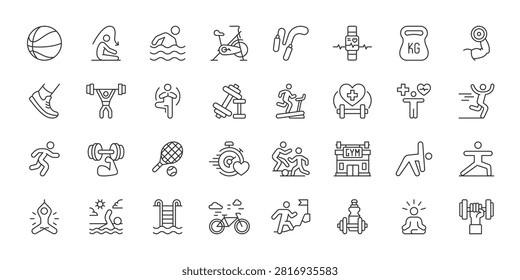 Active Lifestyle icons in line design. active lifestyle, fitness, exercise, health, sport, movement, wellness on white background vector. Active Lifestyle editable stroke icons.