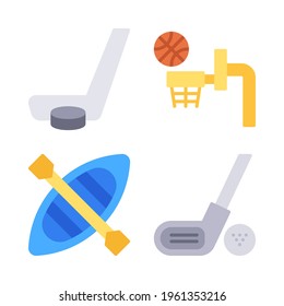 Active Lifestyle icons set = Ice hockey, hoop basketball, kayak, golf. Perfect for website mobile app, app icons, presentation, illustration and any other projects.