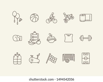Active lifestyle line icon set. Sport, diet, weight loss. Training concept. Can be used for topics like wellness, leisure, fitness
