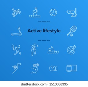 Active lifestyle line icon set. Tennis, water sport, game. Sport concept. Can be used for topics like training, physical activity, match