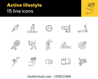 Active lifestyle line icon set. Tennis, water sport, game. Sport concept. Can be used for topics like training, physical activity, match
