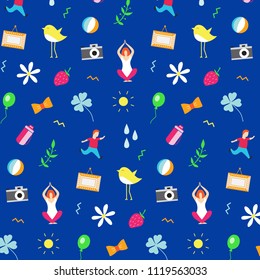Active lifestyle seamless pattern. Colorful background