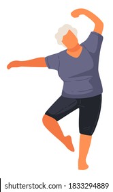 Active lifestyle of senior character, woman doing exercises for healthy being. Training and keeping fit, pensioner working on body shape and muscles. Yoga studio for all ages, vector in flat style