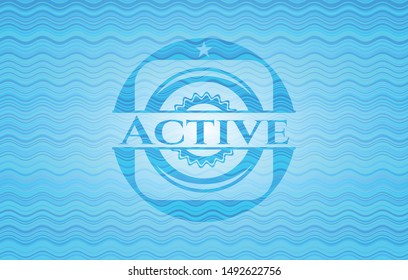 Active light blue water style badge. Vector Illustration. Detailed.