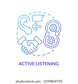 Active listening blue gradient concept icon. Value experience share. Effective advocate trait abstract idea thin line illustration. Isolated outline drawing. Myriad Pro-Bold font used