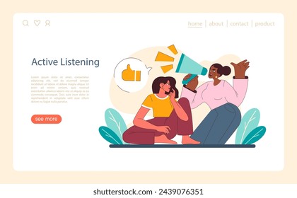 Active listening concept. An engaging vector scene showcasing the art of attentive communication and the exchange of thoughts. Figures immersed in understanding and feedback. Vector illustration.