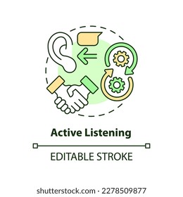 Active listening concept icon. Value experience. Effective advocate trait abstract idea thin line illustration. Isolated outline drawing. Editable stroke. Arial, Myriad Pro-Bold fonts used