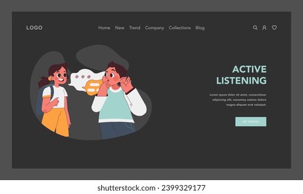 Active Listening concept. School age kids engage in a communication exchange, demonstrating the power of active listening skills. Flat vector illustration.