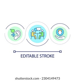 Active listening during job interview loop concept icon. Understanding candidate. HR manager skills abstract idea thin line illustration. Isolated outline drawing. Editable stroke. Arial font used