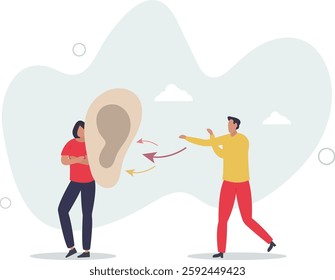 Active listening and hear focused what other is saying.Conversation and communication skill to pay full attention for speech and message.flat character life .