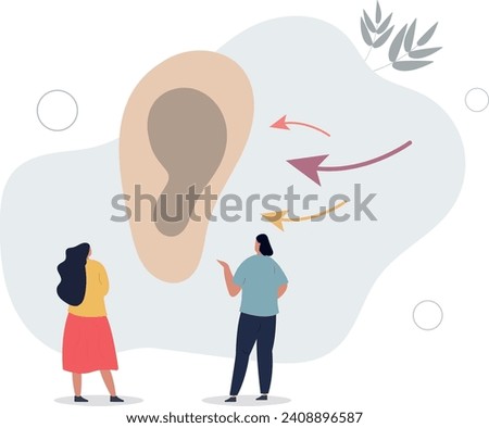 Active listening and hear focused what other is saying.Conversation and communication skill to pay full attention for speech and message.flat vector illustration.