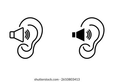 Active Listening and hearing icon concept. Illustration in black filled and outlined style