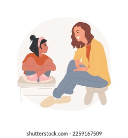 Active listening isolated cartoon vector illustration. Kid looking in the face of adult, attention and concentration, social skill, speaking to child, improve communication vector cartoon.