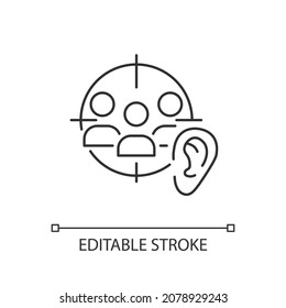 Active Listening Linear Icon. Developing Empathy. Show Understanding In Digital Age. Thin Line Customizable Illustration. Contour Symbol. Vector Isolated Outline Drawing. Editable Stroke