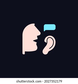 Active listening RGB color icon for dark theme. Building trustful relationships. Show understanding. Isolated vector illustration on night mode background. Simple filled line drawing on black