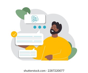 Active listening skill. Attentive business charcter or employee soft skills development. Conversation, negotiation, emotional intellegence and team work. Flat vector illustration