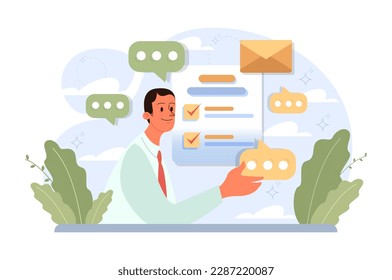 Active listening skill. Attentive business charcter or employee soft skills development. Conversation, negotiation, emotional intellegence and team work. Flat vector illustration