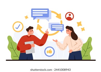 Active listening skill for business communication. Tiny people training understanding in conversation, development of empathy, emotional intelligence and soft skills cartoon vector illustration