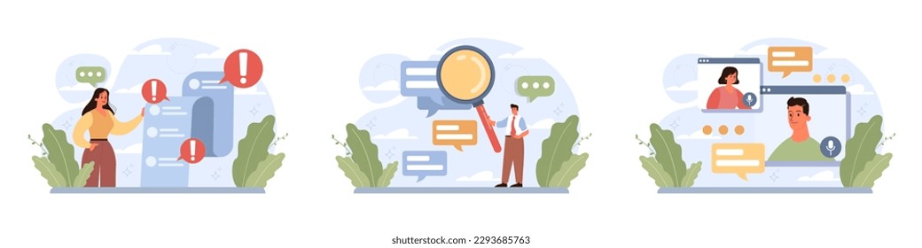 Aktives Hörerlebnis. Attraktive Unternehmenscharakter oder Mitarbeiterentwicklung mit weichen Kompetenzen. Konversation, Verhandlung, emotionale Intelligenz und Teamarbeit. Flache Vektorgrafik