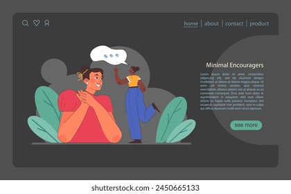 Active listening skill web banner or landing page dark or night mode. Attentive character soft skills development. Conversation, negotiation, emotional intelligence. Flat vector illustration